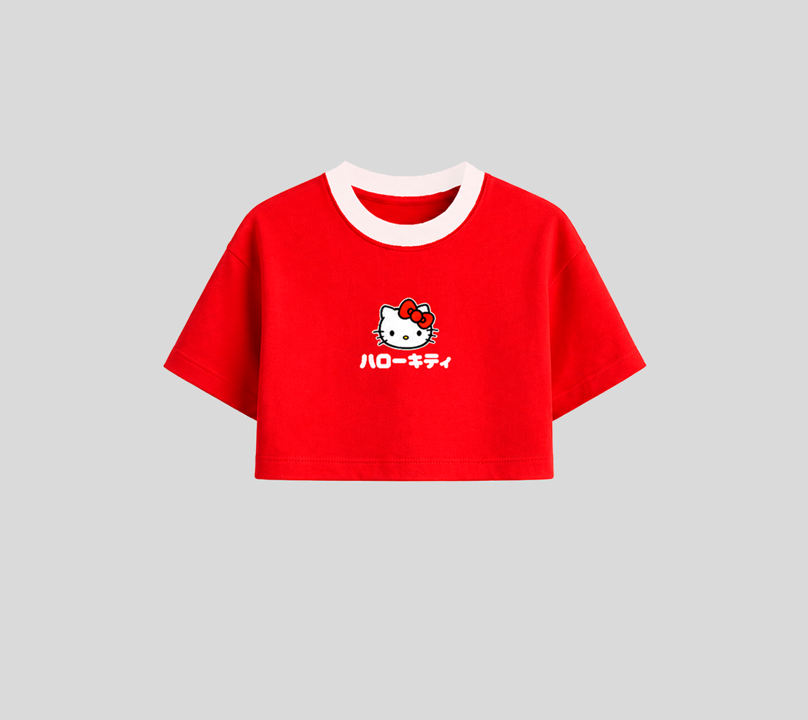 Cropped Oversized - Hello Kitty - Kanji (Vermelho)